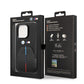 IPHONE 14 PRO MAX - PU LEATHER BLACK M COLLECTION QUILTED PU CARBON CASE WITH HOT STAMPED TRICOLOR STRIPE AND METAL LOGOS